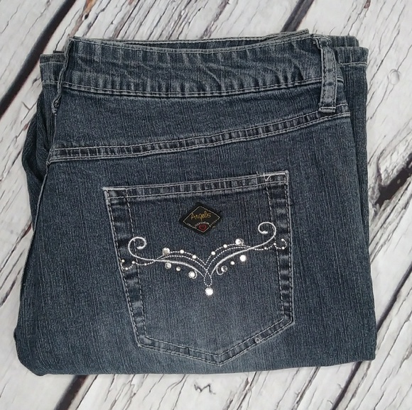 Angels Jeans Denim - Angels Grey Wash Embellished Bootcut Jeans Size 14